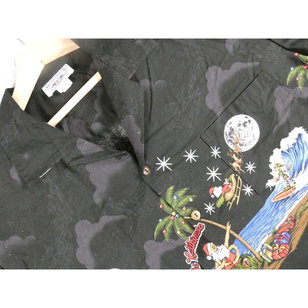 Pacific Legend Mele Kalikimaka Christmas Hawaiian Shirt Black Surfing Santa XL